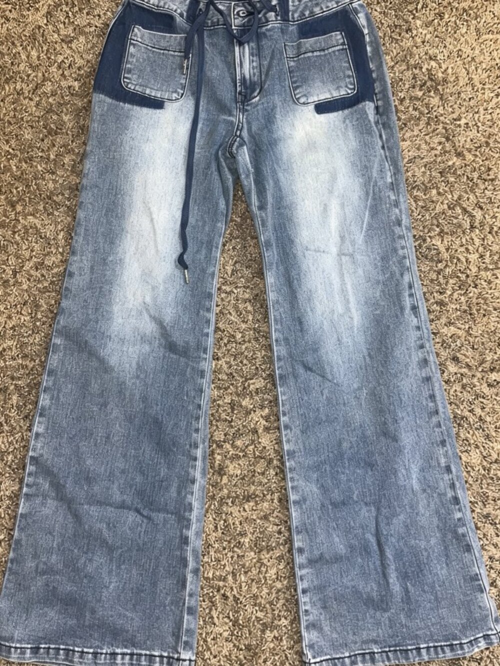 Women’s Maternity Wide-Leg Denim Jeans 2XL Blue Drawstring Waist Pockets